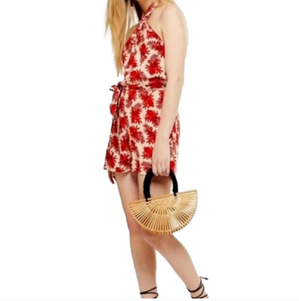 TOPSHOP Burnt Orange & Cream Floral Romper Size 6
